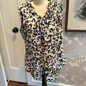 NWOT CABI Animal Print Navy/Yellow/Brown Sleeveless Top